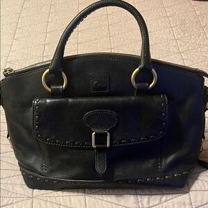 Dooney & Bourke Black Leather Satchel with Gold-Tone Hardware